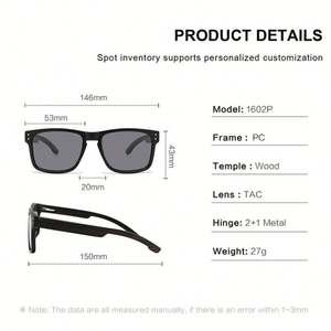 Lunettes de soleil polarisées en bois de bambou rétro carrées personnalisées avec logo 2025, verres TAC UV400, pour hommes et femmes - Product Image 5