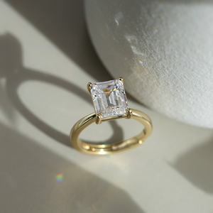 Anillo RINNTIN LZR41, Joyería Personalizada, Anillos Modernos para Mujer, Corte Esmeralda, Circonita Cúbica 8A, Anillo de Compromiso/Boda de Plata de Ley 925 - Product Image 3