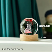 Boule de cristal sculptée en 3D en forme de chat, lampe de nuit avec lumière LED multicolore, cadeau pour les amoureux des chats, décoration de la maison
