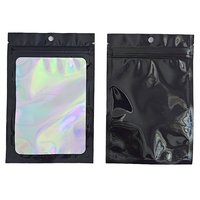 Sachet d'emballage personnalisé mini transparent refermable anti-humidité en PE holographique rose pour aliments, snacks et boucles d'oreilles