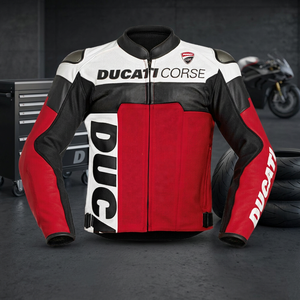 Ducati Motorcycle Leather <b>Racing</b> <b>Jacket</b> Customizable Windproof Heat-Transfer Printed Full Sleeve 220 Grams Unisex Adults Front - Product Image 3