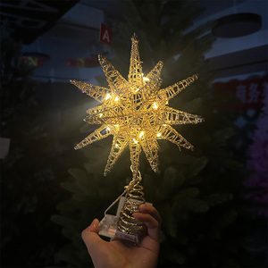 Nuovo arrivo Topper albero di natale illuminato stella Tree Topper con LED rotante stella proiettore luce 3D Glitter stella - Product Image 3