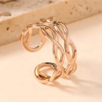Nouvelle bague de phalange réglable en acier inoxydable doré, style rétro, avec zircon, motif vague ouverte, Hip Hop Rock, étanche, à double ligne creuse