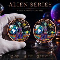 Pièce de monnaie Alien Visitor en cuivre fin 999 de 1 oz, en relief 3D, avec finition UV effet proof, objet de collection d'art extraterrestre en métal