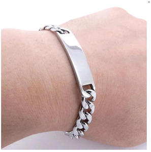 Bracelet en acier inoxydable inaltérable, personnalisable avec <span class=keywords><strong>gravure</strong></span> de nom/texte, avec barre vierge à graver, chaîne maille cubaine large pour homme - Product Image 4