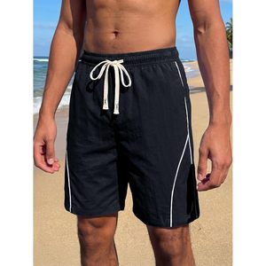 Shorts décontractés pour hommes FOXA, séchage rapide, taille élastique avec cordon de serrage, légers, vêtements de sport, shorts de plage, motif à rayures latérales - Product Image 3