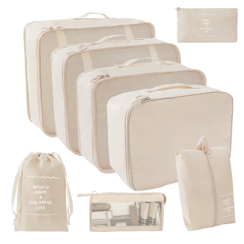Trousse à maquillage beige, ensemble de huit pièces, ensemble de sept pièces, sac triangle