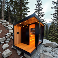 Sauna Móvil de Madera Maciza de Cedro Rojo con Diseño Moderno, 9kw, Ducha de Vapor Tropical para Exteriores, para 2 Personas, Superventas