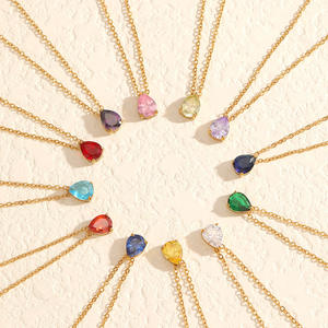 Collier pendentif goutte d'eau en diamant, pierre de naissance de décembre, vente chaude RH, plaqué or 18 carats, chaîne de clavicule à double étage, tendance - Product Image 1