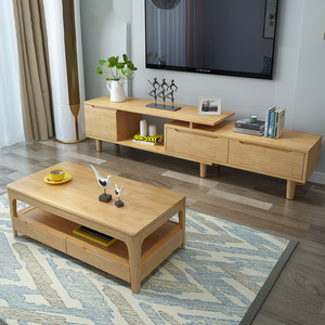 Nordic Solid Wood Tv Cabinet With Drawers Extendable <b>Coffee</b> <b>Table</b> Combination Living Room Furniture Storage - Product Image 2