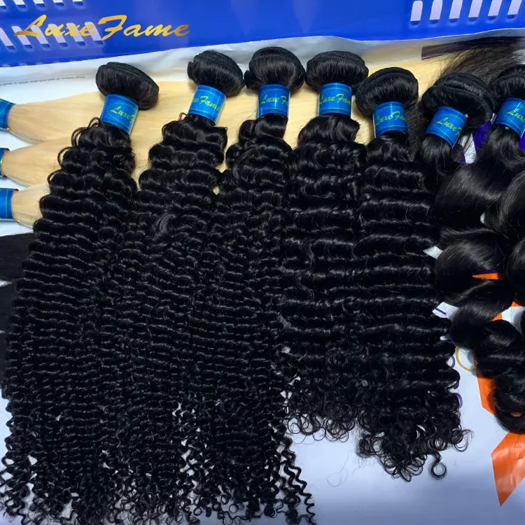 Luxefame bundel rambut manusia jalinan perawan Burmese bundel rambut keriting, gelombang keriting nanas ekstensi rambut manusia untuk WANITA HITAM