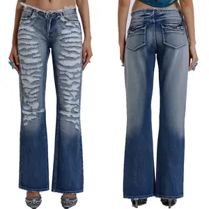 Джинсовые джинсы Y2K с бахромой