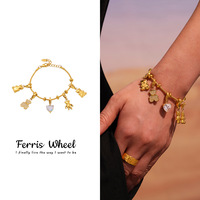 Bracelet à breloques en forme de cœur d'ours de dessin animé, design unique, à faire soi-même, plaqué or 18 carats, en acier inoxydable, bijoux pour femmes, assorti à tout