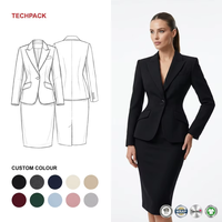 Costume de bureau pour femme en laine peignée premium, motif pied-de-poule classique personnalisé, avec blazer et jupe crayon mi-longue taille haute, coupe silhouette sablier