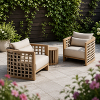 Moderner Outdoor-Teakholz-Sessel mit Seilgeflecht-Detail Luxuriöser Garten-Terrassen-Loungesessel Wasserdichtes Kissen für Villa und Poolbereich