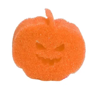Custom Logo Extra Soft In Warm Water Firm In Cold Deep Pumpkin Temperature Sensitive Sponge Pumpkin Scrub Sponge For Kitchen
