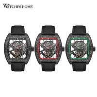 Montre automatique squelette en fibre de carbone forgée pour homme, tonneau, saphir, Miyota 8215, montres mécaniques, design entièrement ajouré, OEM personnalisé