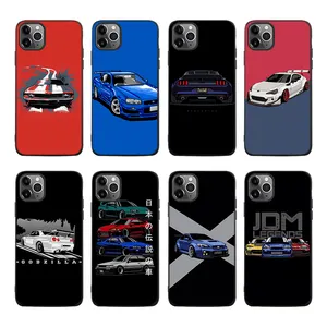 Funda trasera de coche de carreras con dibujos animados para Iphone, carcasa de Tpu suave de lujo para teléfono Iphone 11 12 Pro Max, Logos de coche, color negro