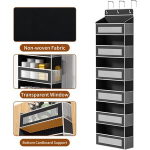 Over The Door Organizer 18 Pockets <b>Hanging</b> Storage Rack Black Rectangle <b>Hook</b> Type <b>For</b> Behind Doors On Walls Neatening Storage - Product Image 3