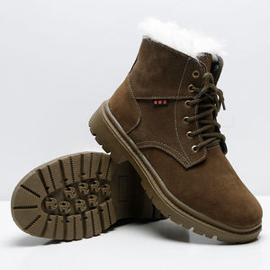 Men's Winter <b>Wool</b> Lined Leather Snow Boots <b>Brown</b> Mid Heel Non Slip Outdoor Work Boots - Product Image 2