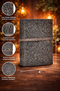 Premium Handmade Black Floral Embossed Leather Journal Deckle Edge Paper Vintage <b>Diary</b> <b>Notebooks</b> - Product Image 4