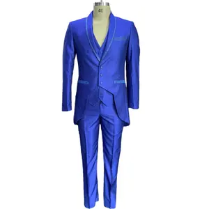 3 Stuks Fancy Moderne Blauw Trendy Tailor Made Mannen Wedding Suits Blazer Broek En Vest
