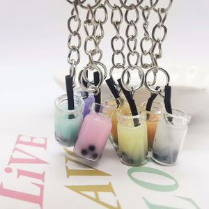 Porte-clés créatif en forme de tasse de thé au lait perlé, pendentif mignon en résine, décoration suspendue pour boissons, cadeau pour filles et adolescentes - Product Image 2