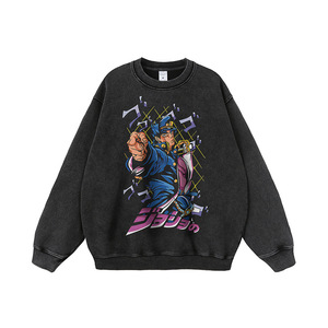 Maglietta a Maniche Lunghe Personalizzata Nera 300 Grammi 100% Cotone Lavaggio Acido con Grafica JoJo's Bizarre Adventure L'Attacco dei Giganti Anime per Uomo - Product Image 1