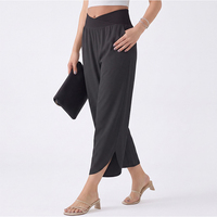 Pantalones Capri de Cintura Alta Cruzada para Mujer, Talla Grande, Pierna Ancha, Casuales, para Verano, Playa, Vacaciones, con Bolsillos, Personalizados OEM ODM
