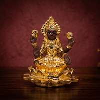 Statue de Laxmi en acier inoxydable plaqué or, artisanale, assise sur un lotus, sculpture religieuse moderne pour mariage, maison ou temple.