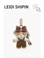Porte-clés en peluche ours en peluche Kawaii, grand modèle, avec nœud rose, salopette en velours côtelé, design anime, chiot mignon en peluche, pendentif de sac, cadeau