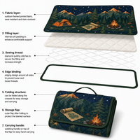 Tapis de pique-nique matelassé extra large, imprimé, imperméable, pliable, portable, pour le camping, la plage et les activités de plein air