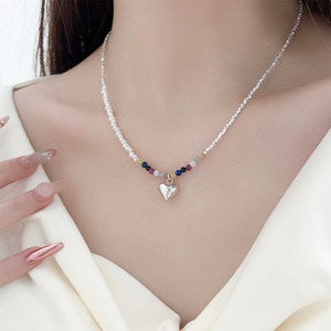 สร้อยคอหัวใจเงินแท้ S925 พร้อมลูกปัดประดับ สร้อยคอแบบคลาวิเคิลสำหรับผู้หญิง สวมใส่ได้ทุกวัน - Product Image 3