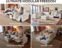 Bedeep PU Übergroßes Modulares Ecksofa mit Elektrischer Liegefunktion, Kopfstütze, Stauraum, Getränkehaltern, Tiefes L-förmiges 6-Sitzer-Ecksofa