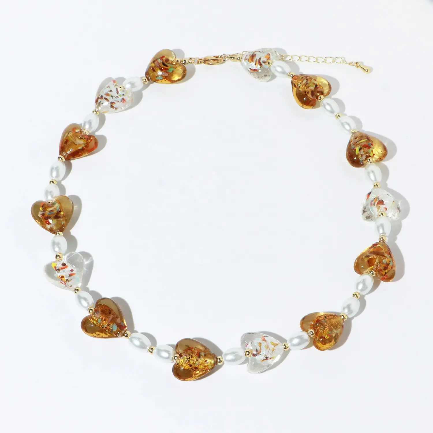 Original Design Handmade Custom Amber Heart Beaded Choker Necklace Jewelry for Women