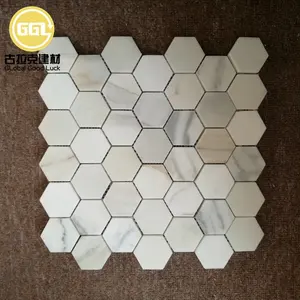 48 mm Calacatta Gold Marble Hexagon Shape Marble Mosaic Floor Tiles