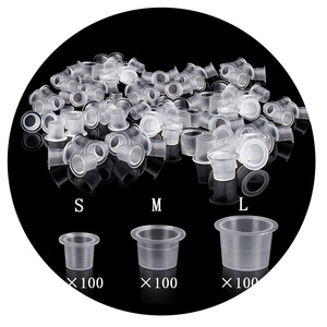 100 Unidades de Vasos Desechables de Plástico para Tinta de Microblading y Tatuaje, Tamaños S, M, L, Transparentes, para Pigmento PMU - Product Image 1