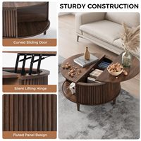 Table basse ronde moderne en noyer foncé, réglable en hauteur, convertible, avec plateau relevable et étagère de rangement coulissante, meuble de salon mobile