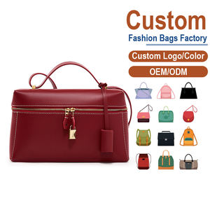 Vintage Burgundy Doctor Bag - Genuine Cowhide, Double Zipper Closure, Gold <b>Lock</b> Charm, OEM for Boutique Brands - Product Image 1