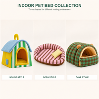 Maisonnette d'intérieur douce pour chats et petits chiens, lit pour animaux rayé avec support en éponge et coussin amovible