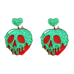 2022 New Style Skeleton Peach Heart Pendant Acrylic Halloween Accessories Girl Skull Earrings For Festival Jewelry