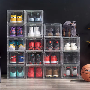 Wholesale Injection Molded Modern Acrylic Shoe <b>Storage</b> Boxes Square Transparent <b>Plastic</b> Sneaker Rack Magnetic Drop Front <b>Drawer</b> - Product Image 3