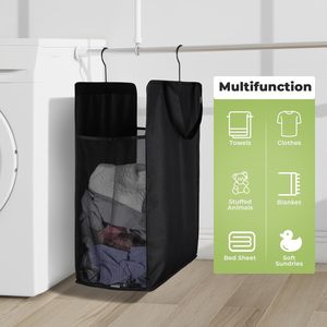 Hanging Laundry Hamper Black <b>Rectangular</b> Foldable With Handle For Closet Clothing Organizer 1 Pack One Section - Product Image 5