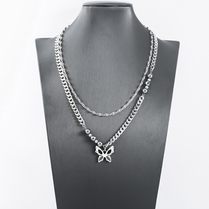 จี้รูปผีเสื้อ สร้อยคอสองชั้น สแตนเลส ดีไซน์รูปแมลง เครื่องประดับแฟชั่น ยูนิเซ็กส์ เทรนด์ฮิปฮอป - Product Image 3
