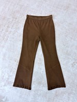 Nouvelle Arrivée Pantalon Vintage Imperméable Taille Haute Élastique en Cuir Véritable de Mouton Rayé à Ourlet Volanté pour Femme