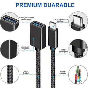 สายเคเบิลอะแดปเตอร์แบบถัก USB Type C ตัวผู้ ไปยัง USB 3.0 ตัวเมีย OTG สำหรับขายส่ง ใช้งานร่วมกับโทรศัพท์ แล็ปท็อป แท็บเล็ต - Product Image 3