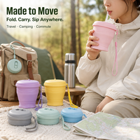 Gobelet pliable en silicone de qualité alimentaire personnalisé avec couvercle, paille et cordon, tasse à eau de voyage portable pliable, usine OEM ODM