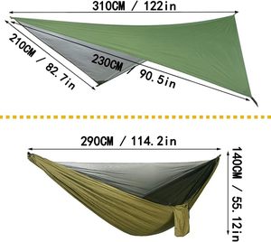 Conjunto de hamaca portátil para acampar, hamaca individual y doble, red a prueba de insectos, lona impermeable, hamaca de tela de paracaídas de alta resistencia - Product Image 6