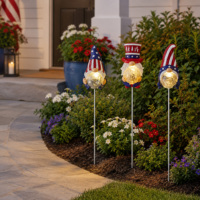 Lampes solaires LED patriotiques pour jardin, gnome drapeau américain, boule craquelée, étanches IP65, pour décoration extérieure, allée, jardin, 6/8/12 pièces
