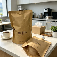 Sachet Doypack Personnalisé pour Aliments Liquides pour Bébé, en Papier Kraft, avec Bec Verseur, Écologique, Rechargeable